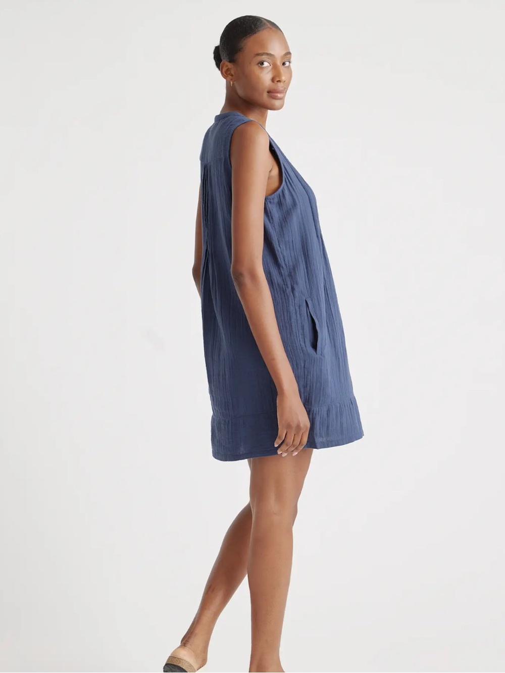 Quince Navy Pintuck Sleeveless Dress - Picture 3 of 8